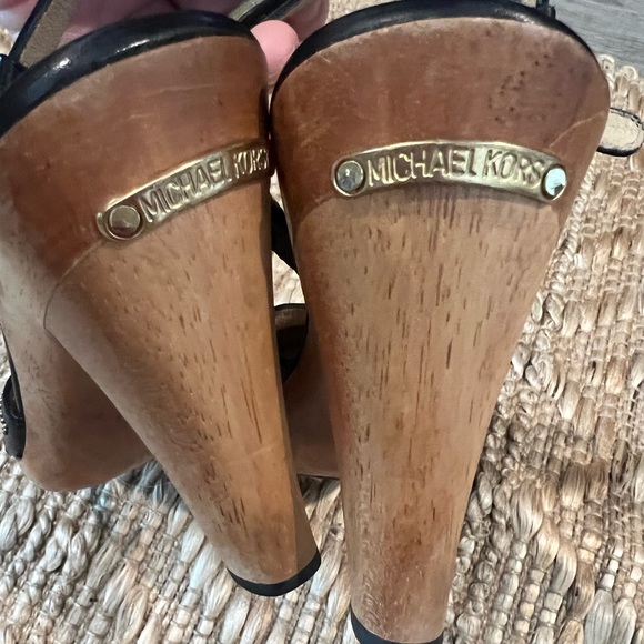 Michael Kors Black Leather Studded Mary Jane Wooden Heels - Picture 3 of 4